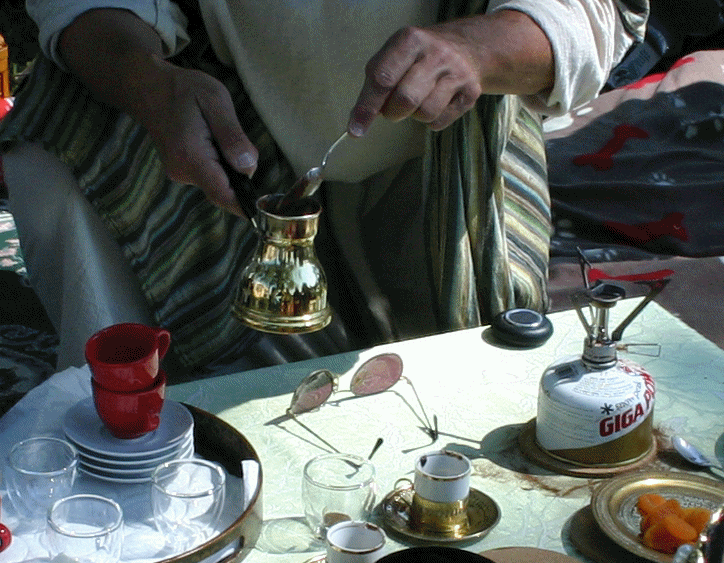 Ibrik, cups and backpacker stove Ibrik, cups and backpacker stove